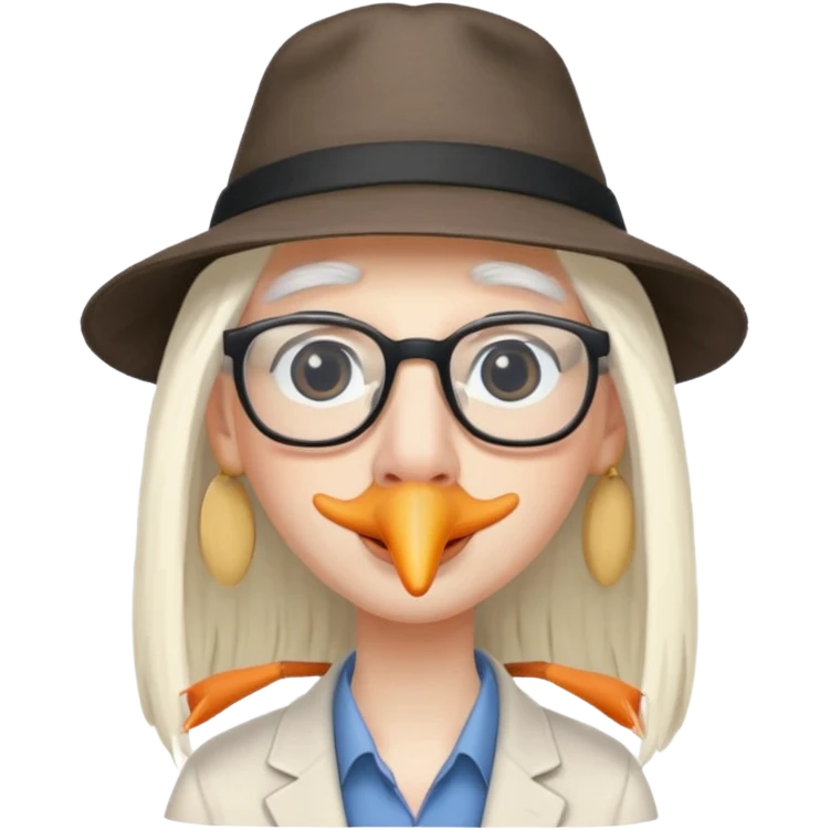 long hair stork with glasses and hat emoji
