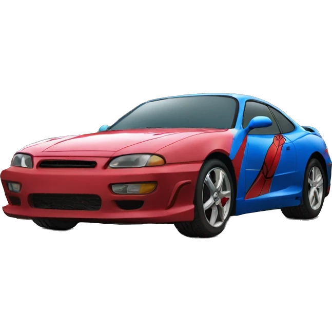 Create an image of a car in the colours of SPIDERMAN  emoji