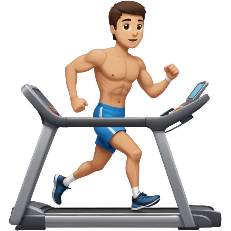 brunette buff guy running on treadmill emoji