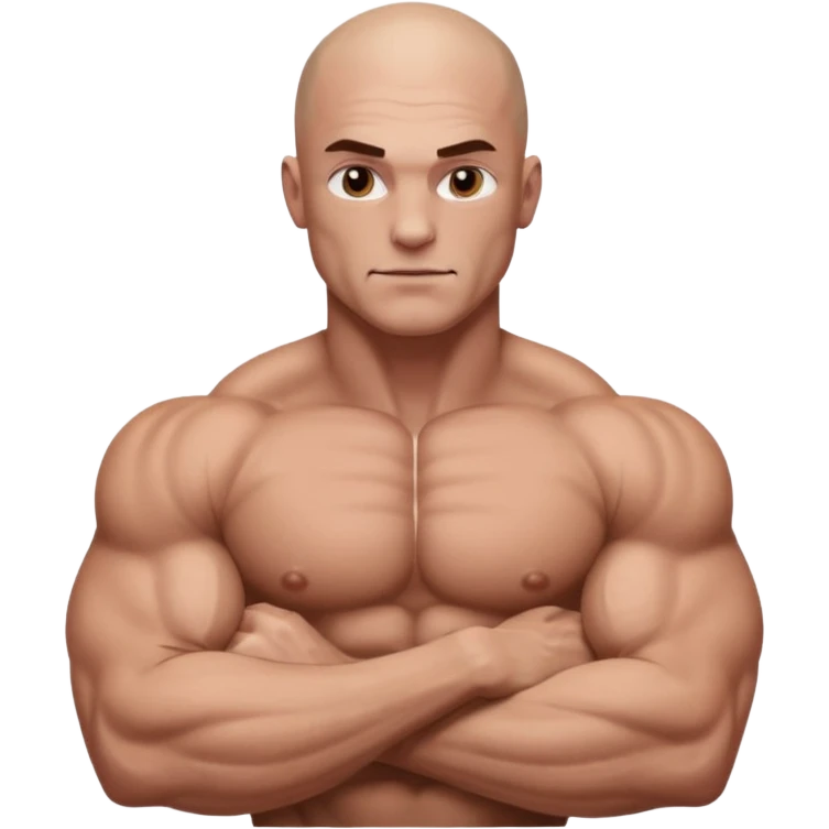 White skin, Shirtless, a lot of brown hair on the chest, Bodybuilder, big biceps and shoulders. Bald head emoji