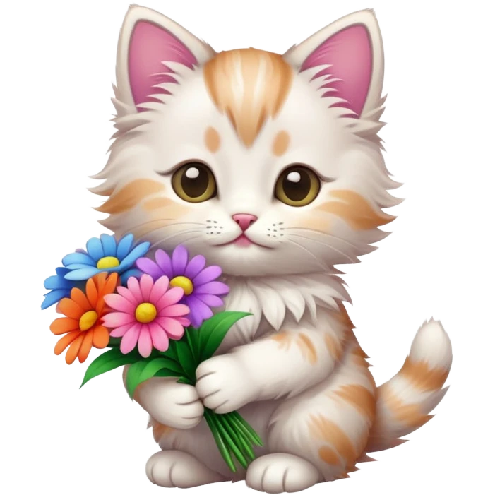 A kitten holding flowers emoji