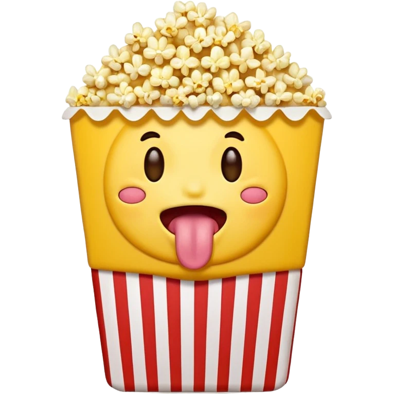 A yellow face emoji of eating popcorn with your tongue out emoji