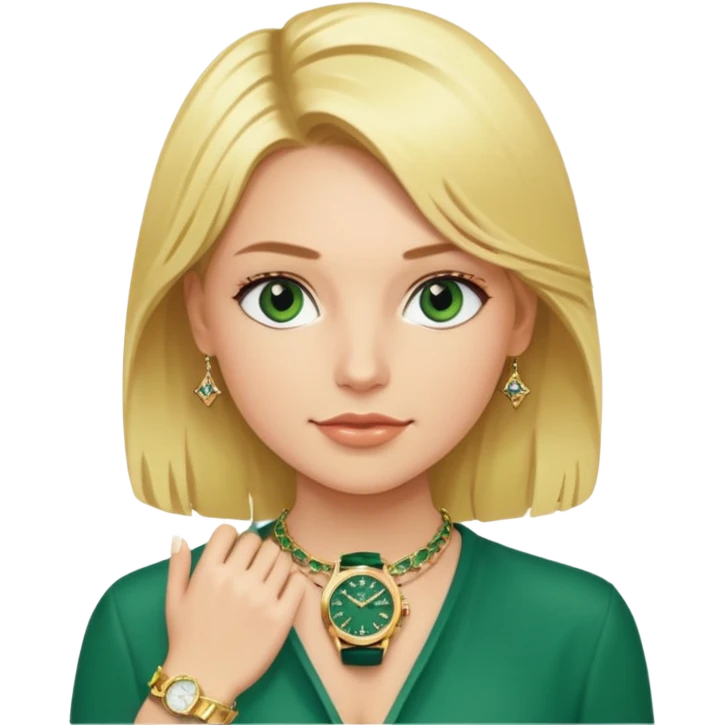 Breitling green faced watch on blonde girl wrist with gold necklace and gold bracelets emoji