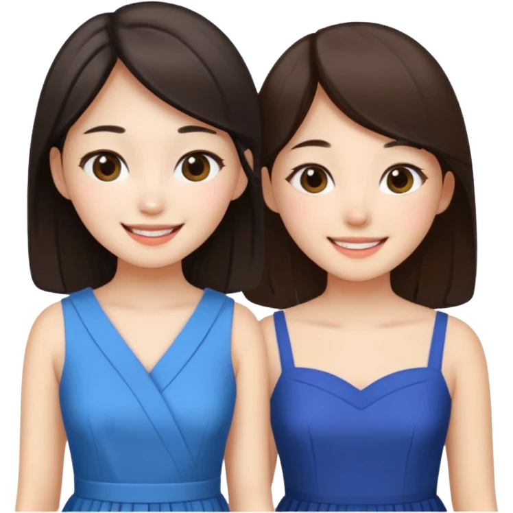 Korean girl and white brunette girl in dresses smiling emoji
