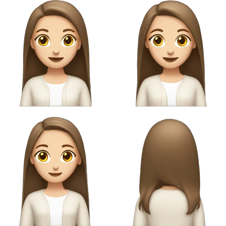 white girl, cardigan white, long straight brown hair emoji