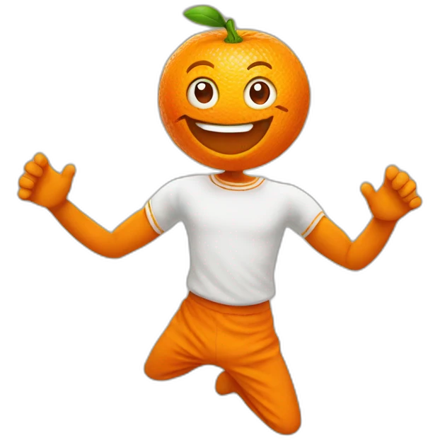 A happy orange with arms and feet emoji