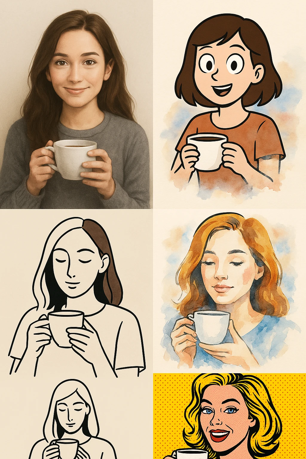 woman holding coffee, diverse styles 1 emoji