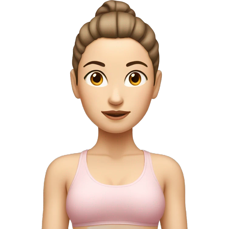 A White woman with brunette hair in a high ponytail doing yoga in beige and light pink emoji