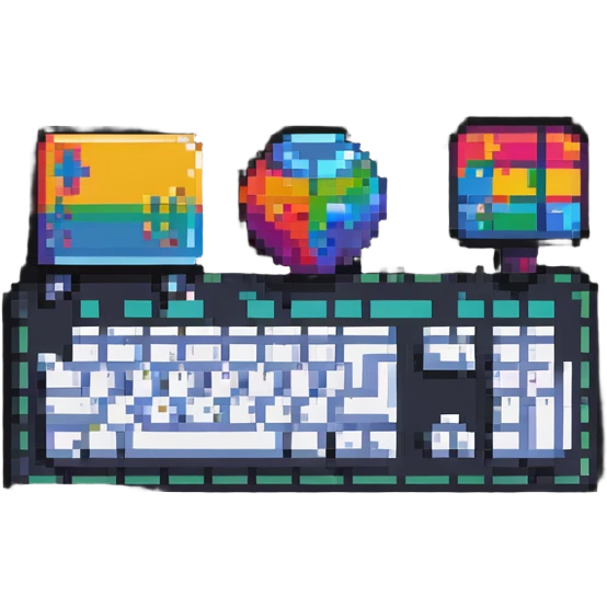 Colorful IT tech badge pixel art with simple keyboard symbol, vibrant colors emoji