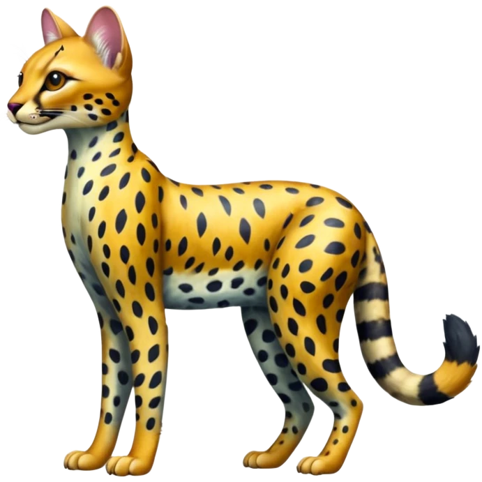 Colorful shiny Leopard-Caracal-Cheetah-Serval-Civet-Trico-Sergal-Vernid-fusion-hybrid-animal-creature, dull body emoji