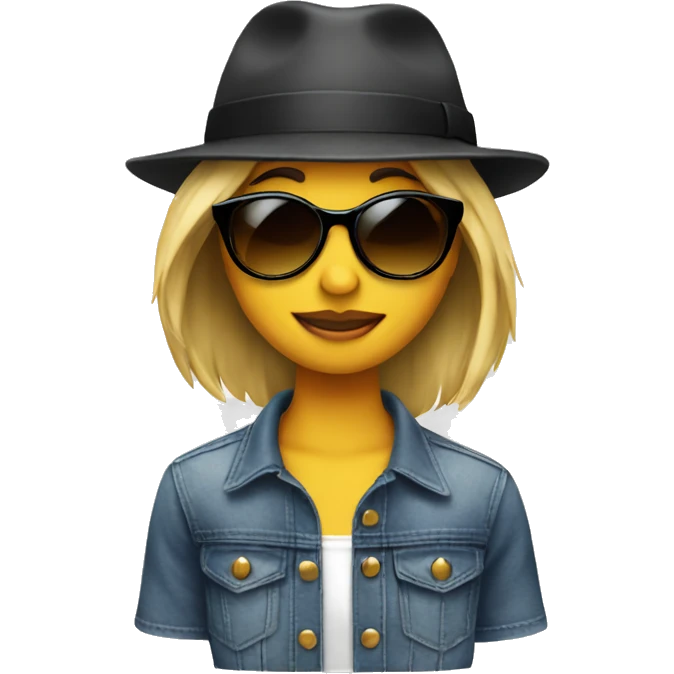 Hailey with a hat and sunglasses  emoji