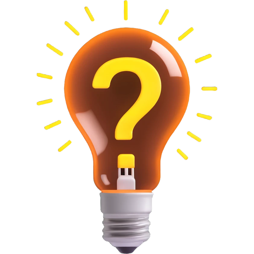 hint emoji, glowing lightbulb, question mark, spark emoji