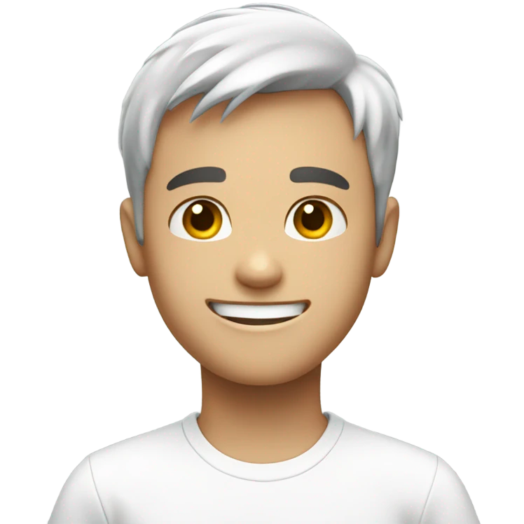 smiling boy in white shirt saying hi  emoji