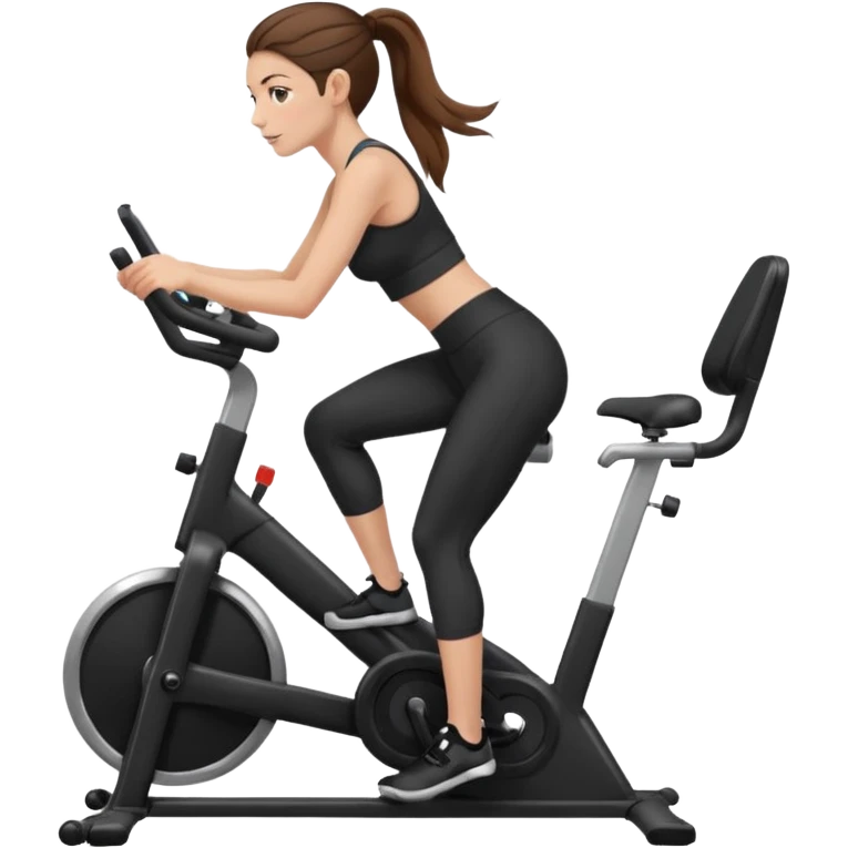 woman with long brown hair pulled back, fair skin, wearing ankle-length leggings on a stationary bike emoji