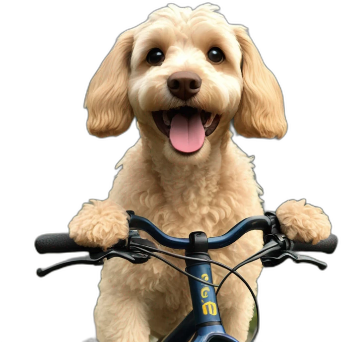 happy cockerpoo on mountain bike emoji