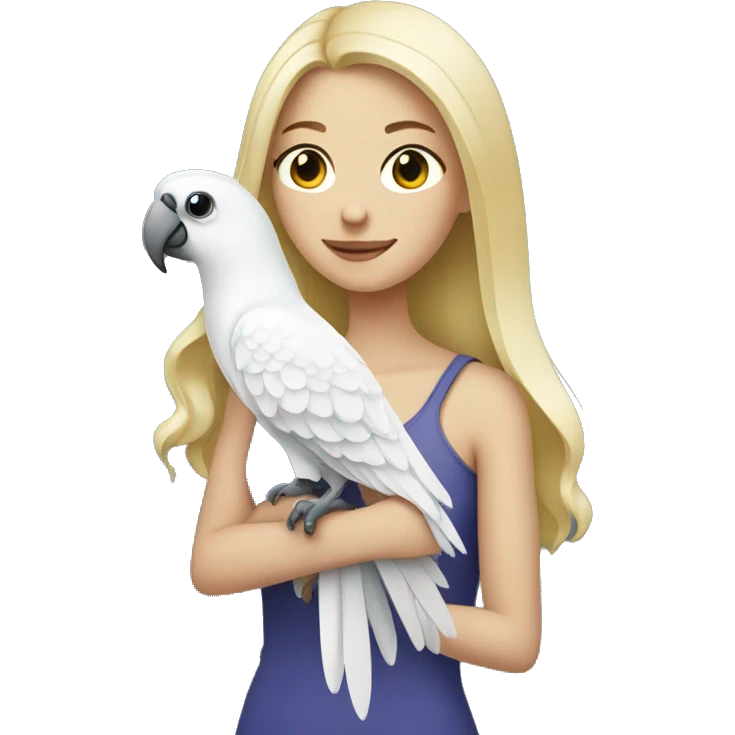 blonde girl holding white parrot emoji