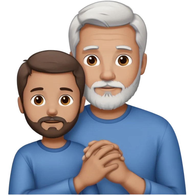 1 adult daddy with brown hair, 1 adult daddy with silver hair and beard, holding the hands of a light brown skinned boy with dark hair emoji