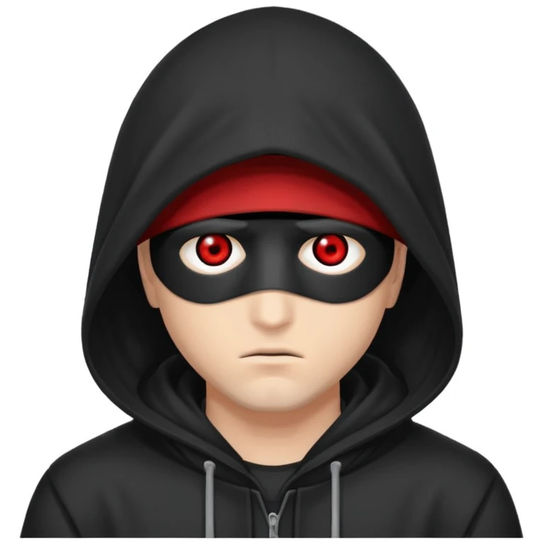 Un homme avec une capuche qui cashe 1 de c yeux et l'autre de c'est yeux et un sharingan emoji