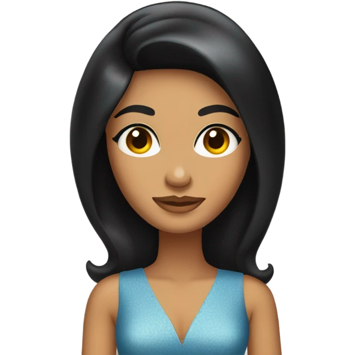 Tanned woman with long black hair wearing 1960s style dress and hair emoji