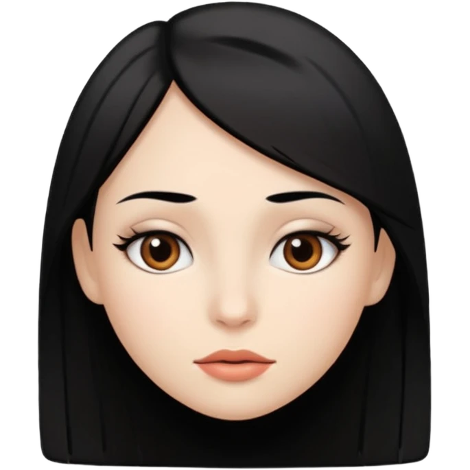 Mulher gordinha com pele branca, olhos castanhos, cabelo Liso e preto. Uma pinta abaixo da boca no canto direito emoji