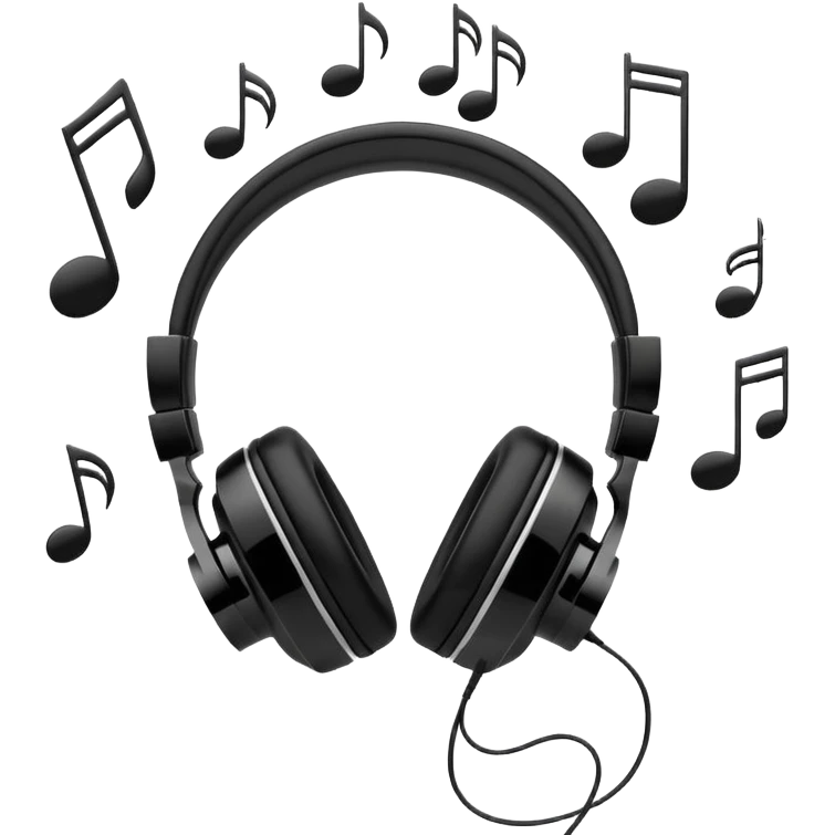 wired headphones with notes around emoji
