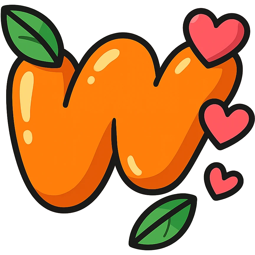 puffy vibrant Wattpad logo 'w' in cartoon style with bold outline stylized shadows highlights decorated with both leaves and hearts no background emoji