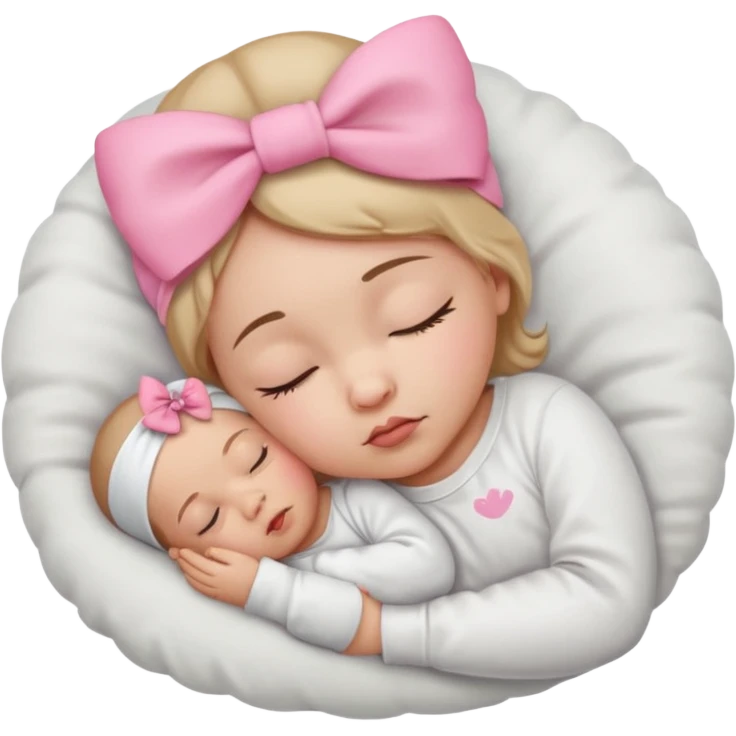 Sleeping Newborn baby with a white shirt and a pink bow on her head emoji