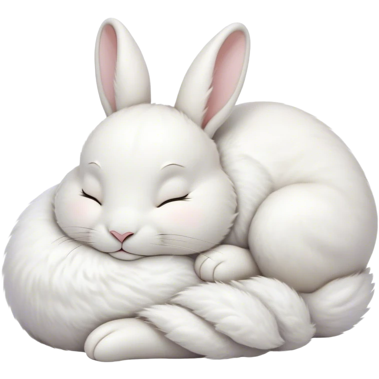 Meme-Worthy Cute Sleeping White Rabbit Portrait Emoji, Head resting peacefully with a contented smile, showcasing a delightfully compact build and a luxuriously soft pure white fur, eyes shut in a serene nap, Simplified yet hilariously adorable features, highly detailed, glowing with a soft, drowsy light, high shine, relaxed and utterly lovable, stylized with an air of playful laziness, bright and heartwarming, soft glowing outline, capturing the essence of a comically sleepy bunny, so meme-worthy it feels like it could instantly become the next viral sensation of adorable slumber! emoji