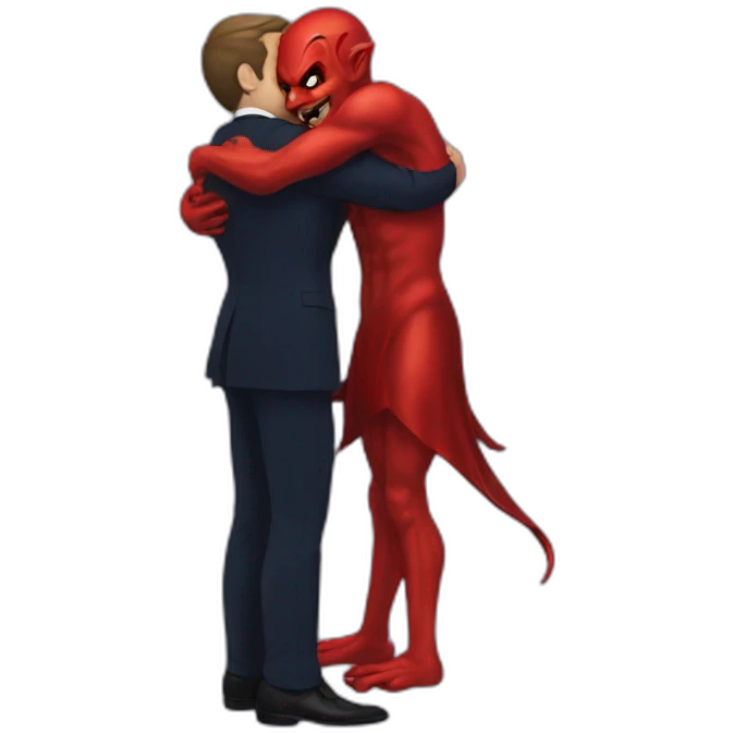 Macron hug the devil emoji