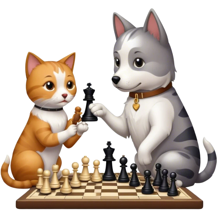 Dog and a cat playing chess emoji