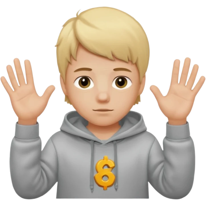 Emoji of a kid with blonde hair and a grey hoodie holds a six in his left hand and a seven in his right emoji