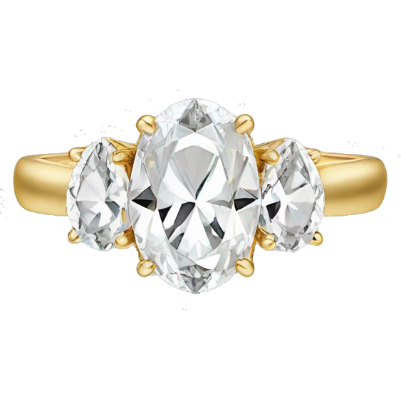 Oval gold engagement ring with two pear stones on the sides emoji