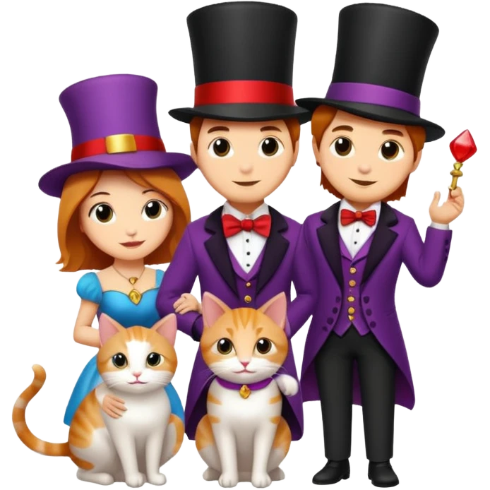 magician couple and their pet cat emoji