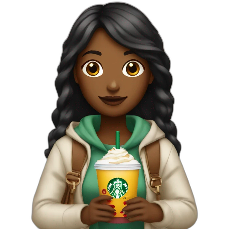 Starbucks cup cold drink with long girl with Lv Bag emoji