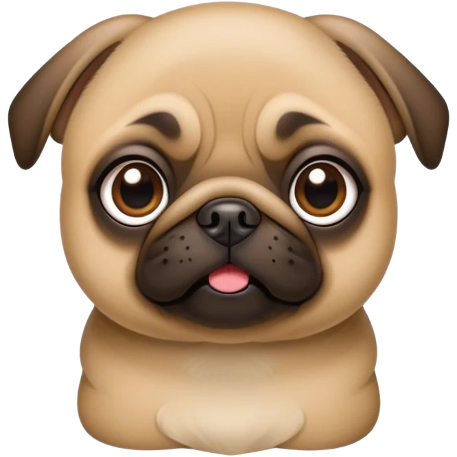 Cinematic Comical Fawn Pug Portrait Emoji, Head tilted dramatically with an exaggeratedly amused expression, featuring a glossy fawn coat with a smooth finish, wide, expressive dark eyes filled with playful disbelief, Simplified yet hilariously expressive features, highly detailed, glowing with a slightly sassy glow, high shine, dramatic yet playful, stylized with an air of cheeky mischief, bright and endearing, soft glowing outline, capturing the essence of a spirited and over-the-top companion, so meme-worthy it feels like it could side-eye its way into internet fame instantly! emoji