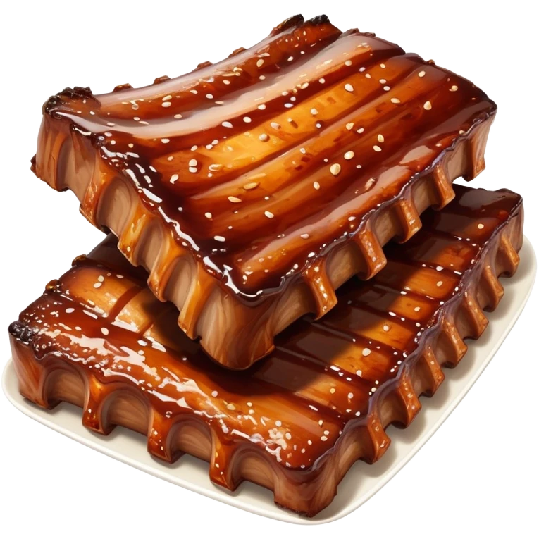 cinematic-realistic-barbeque-ribs-dish-emoji,-depicted-as-succulent,-slow-cooked-ribs-with-a-sticky-smoky-glaze-rendered-with-rich-textures-and-dynamic,-appetizing-lighting. baby back spare ribs emoji
