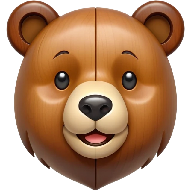 A wooden puzzle toy shaped like a bear with a cute smiling face emoji