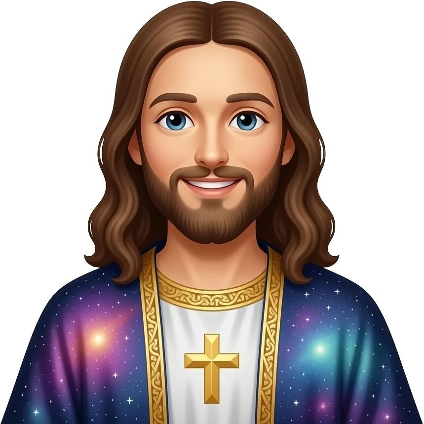 Smiling Jesus in a cosmic robe and halo emoji