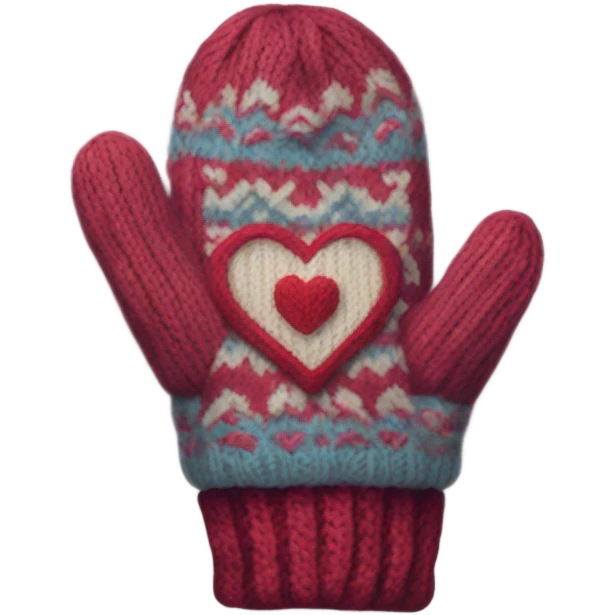 A pair of cozy knitted mittens with a heart design emoji