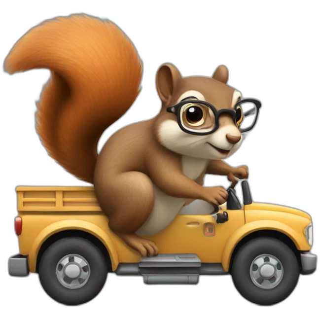 squirrel wearing glasses driving a truck emoji
