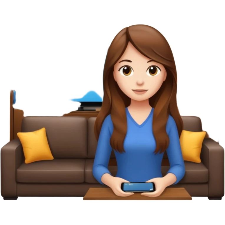 beautiful girl with long brown hair constructing new lounge room area with flat screen tv and couch emoji