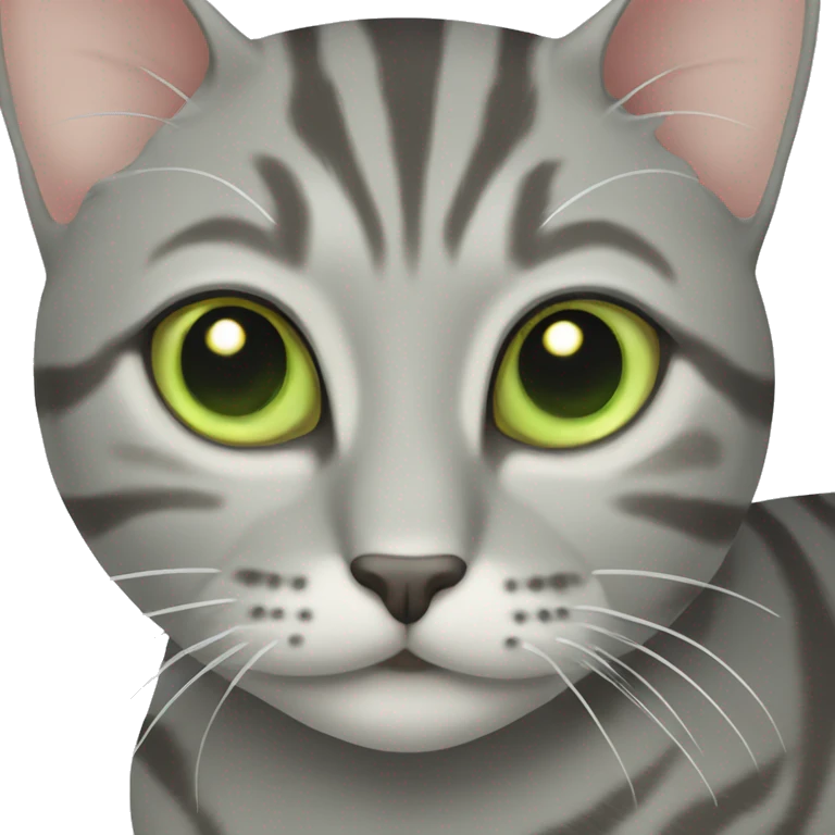 Grey tabby cat with light green eyes emoji