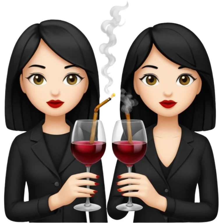 2 girls in black 1 smoking and 1 drinking wine both black hair  emoji