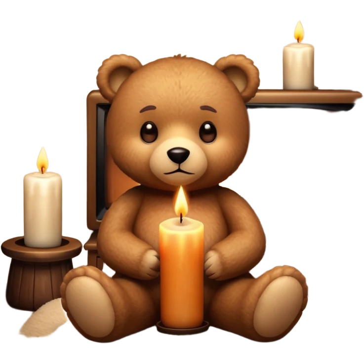 Cozy teddy bear watching tv with candles on emoji