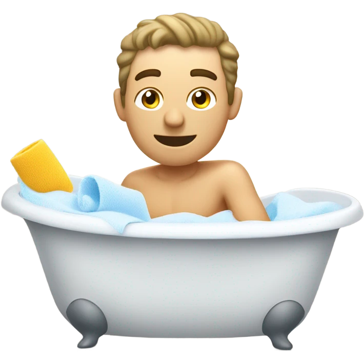 white man bathing with washcloth and soapy bucket emoji