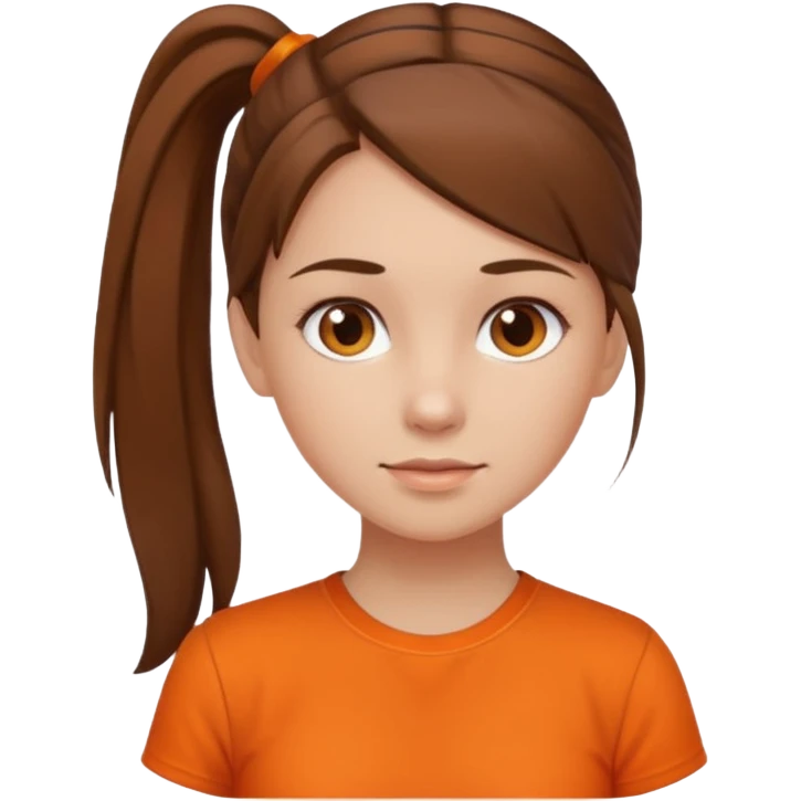 brown hair girl with orange shirt and pony tail emoji