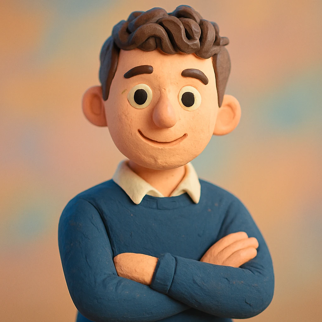 Create a much younger, more colorful claymation-style portrait emoji of the person in the reference image. Use vibrant pastel tones, a friendly expression, and visible clay texture. Focus on head and shoulders only. emoji