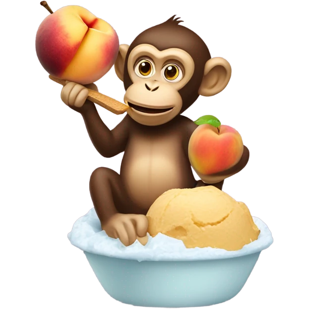 Monkey licking a peach on top of ice cream emoji
