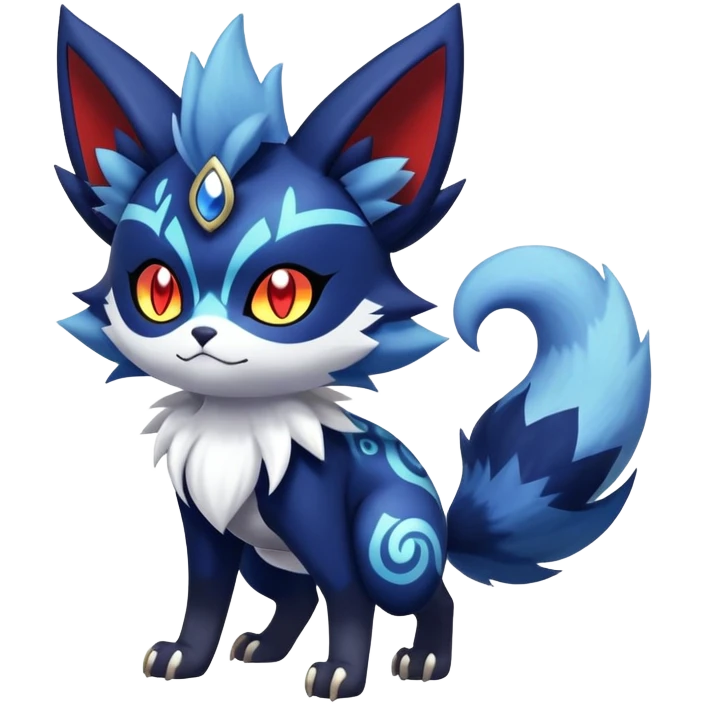 Shiny Evil mExotic Badass Colorful Ethereal Royal Mysterious Gothic Meowstic-Zorua-Litten-Noibat-Pokémon-Fakémon-hybrid-creature (full body) with random pattern-markings emoji