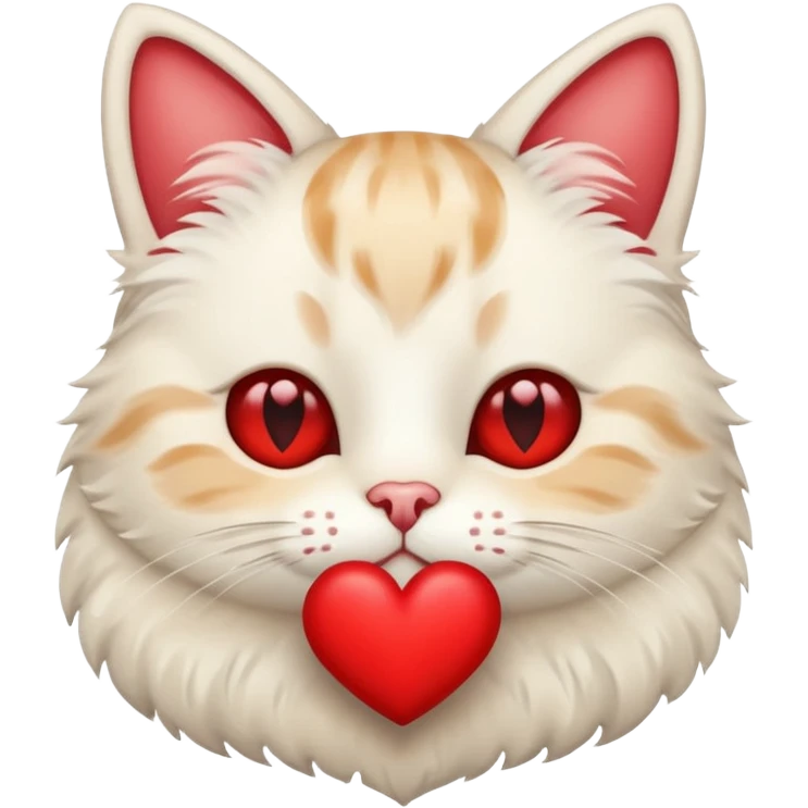 White and Beige cat holding a red heart emoji